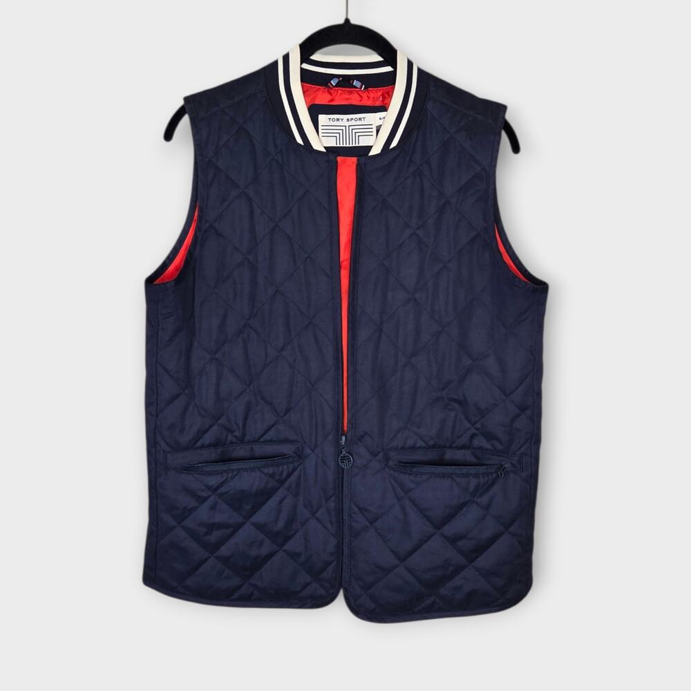 Tory Burch Sport Navy Blue Quilted Vest Gilet Zip Up Women's Small